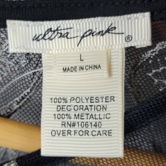 Whimsigoth L Top Sheer Long Sleeve Pullover Black Silver Metallic Dark Romantic - Picture 8 of 10